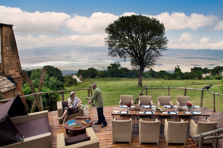&Beyond Ngorongoro Crater Lodge Guest-sitting-and-dining-area-at-andbeyond-ngorongoro-crater-lodge-on-a-luxury-tanznia-safari