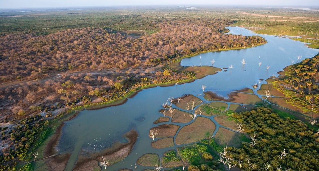 1032x554 &Beyond Sandibe Okavango Safari Lodge aerial-view-of-the-okavango-delta-channels-and-landscape