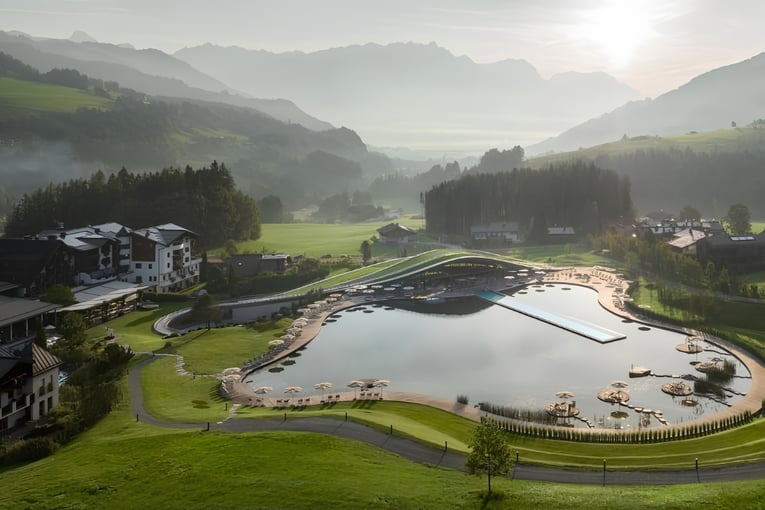 hotel, jezero, hory