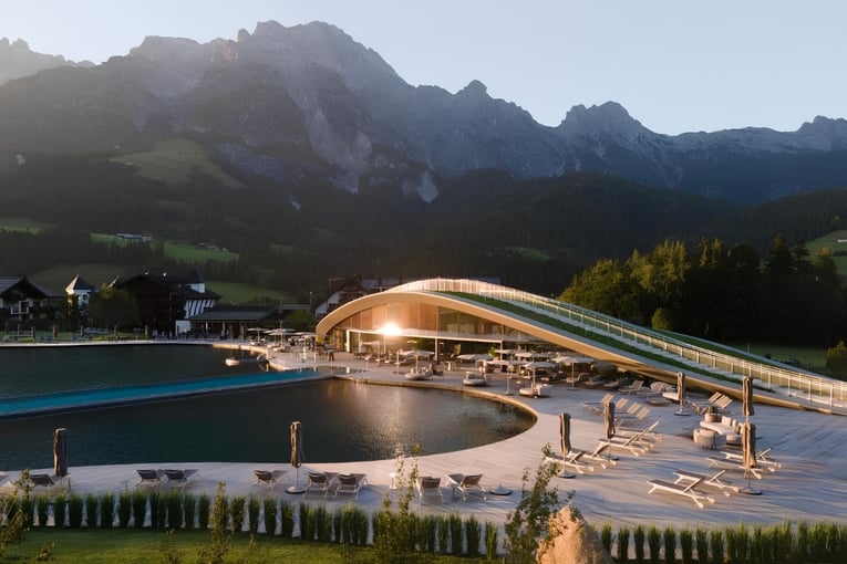 hotel, jezero, hory