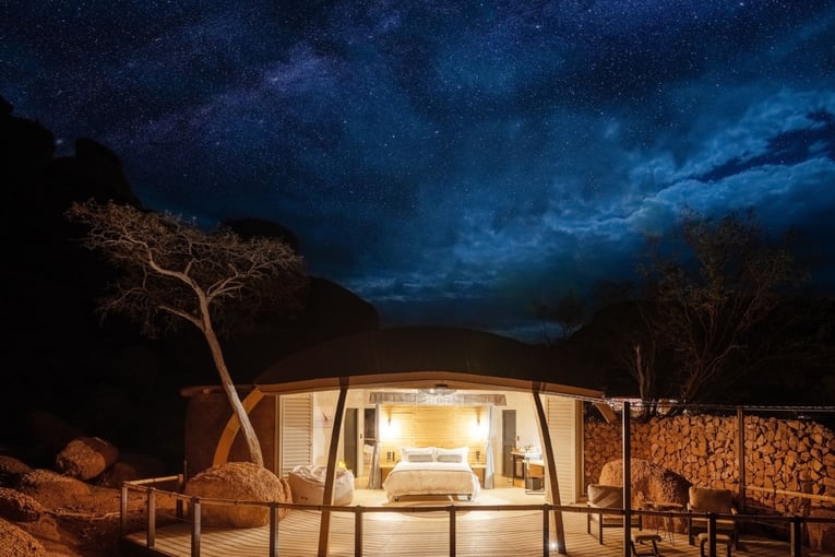 lodge, noční obloha, postel