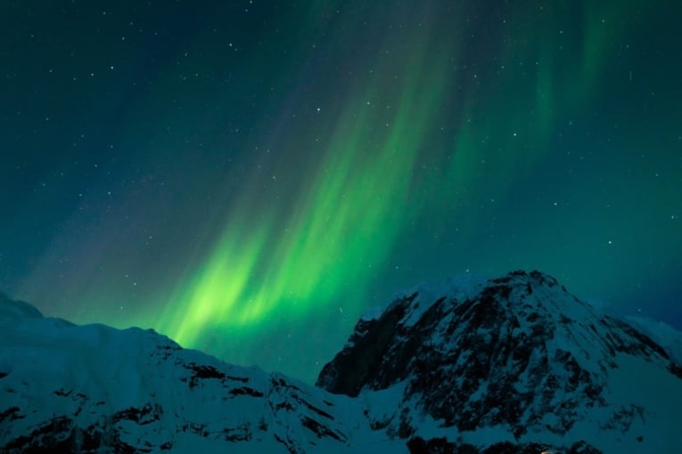 polární záře, hory