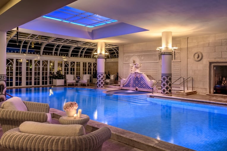 1200x800 Rome Cavalieri Waldorf Astoria ROMHIWA Rome Cavalieri Cavalieri Grand Spa Club Indoor pool nightime