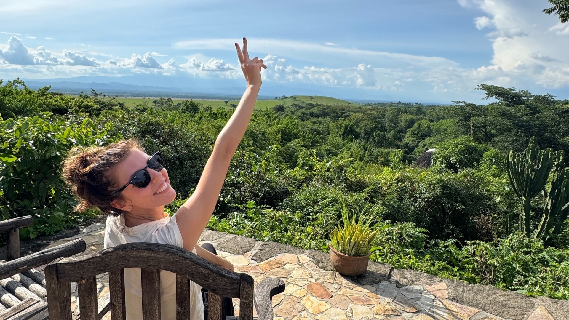 žena v křesle, krajina