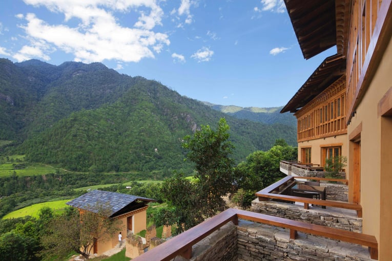 COMO Uma Punakha, Bhután – Paro | Exclusive Tours View_from_Valley_View_Room_Terrace