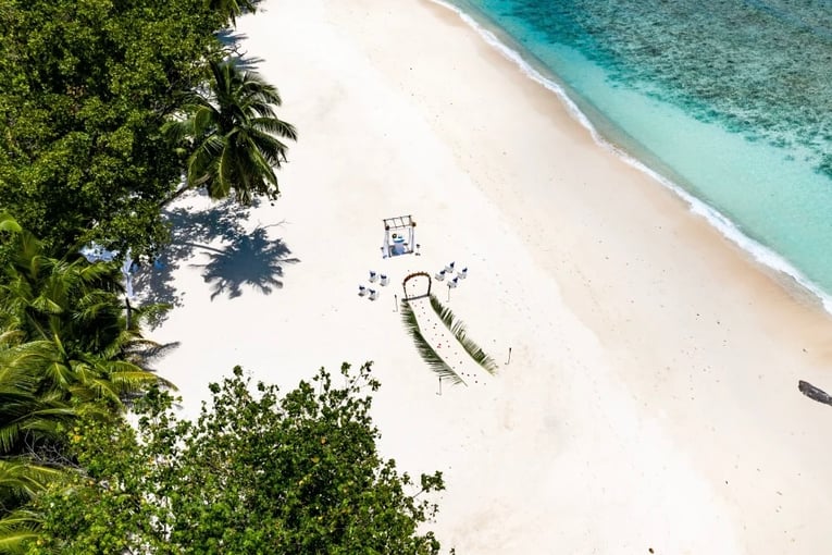 Hilton Seychelles Labriz Drone beach wedding 2