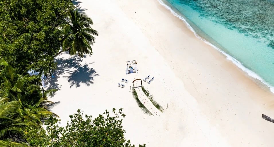 Hilton Seychelles Labriz Drone beach wedding