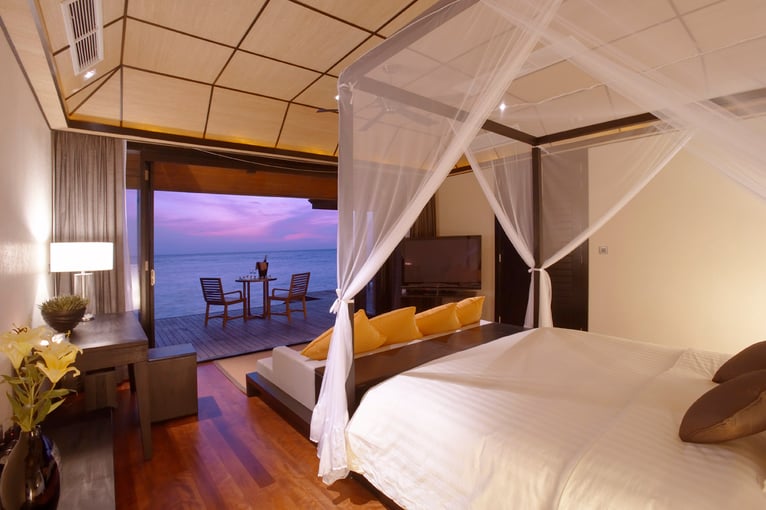 Lily Beach Resort & Spa SunsetWaterSuite_BedroomInterior_Sunset