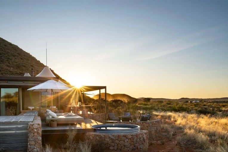 Loapi Tented Camp, JAR – Tswalu Kalahari Reserve | Exclusive Tours Loapi-Deck-at-Sunrise-Andrew-Morgan-min-1024x683