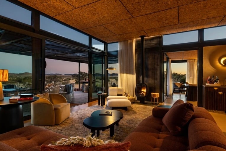 Loapi Tented Camp, JAR – Tswalu Kalahari Reserve | Exclusive Tours Loapi-Lounge-at-Dusk-Andrew-Morgan-min-1024x682
