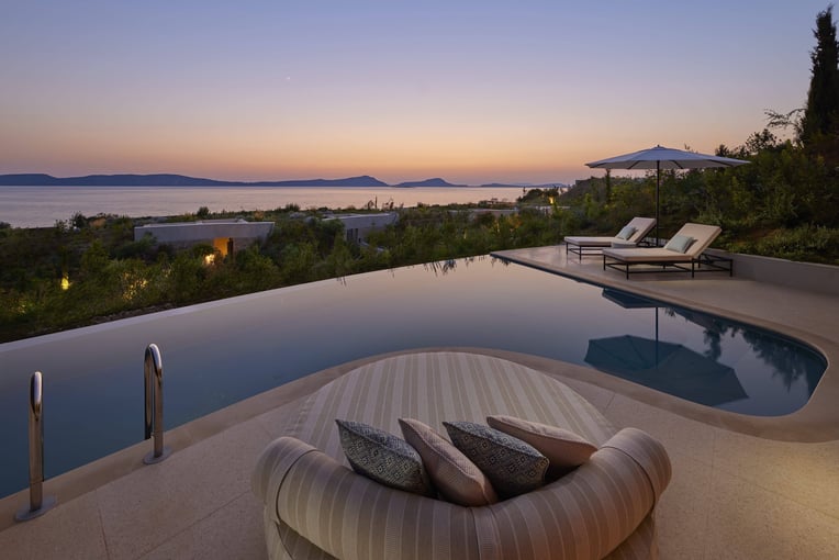 Mandarin Oriental, Costa Navarino costa-navarino-bay-view-pool-villa-sunset