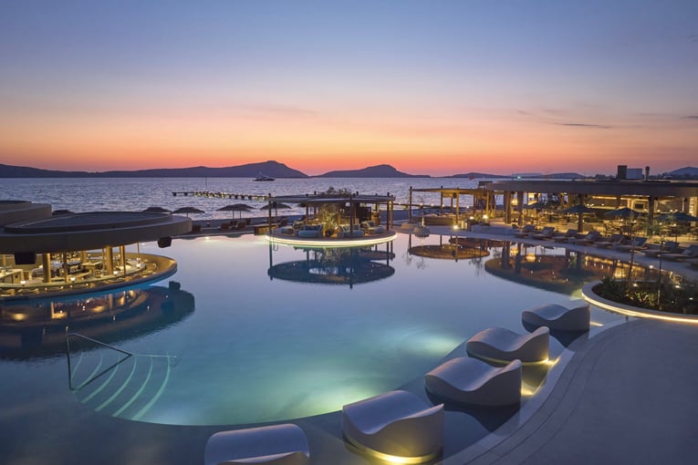 Mandarin Oriental, Costa Navarino costa-navarino-ormos-beach-club-sunset