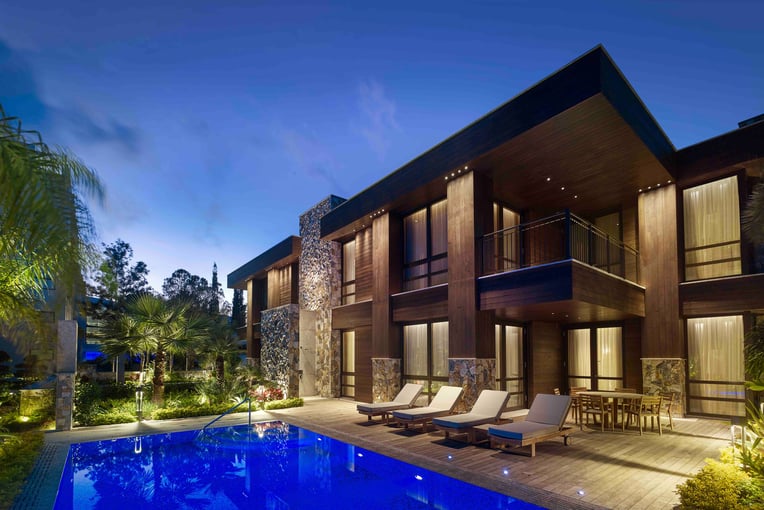 Parklane Limassol - Accommodation - 3bed Villa - Pool Night LR