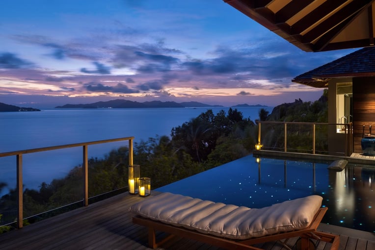 Six Senses Zil Pasyon felicite-seychelles-panorama-pool-villa-sunset-2
