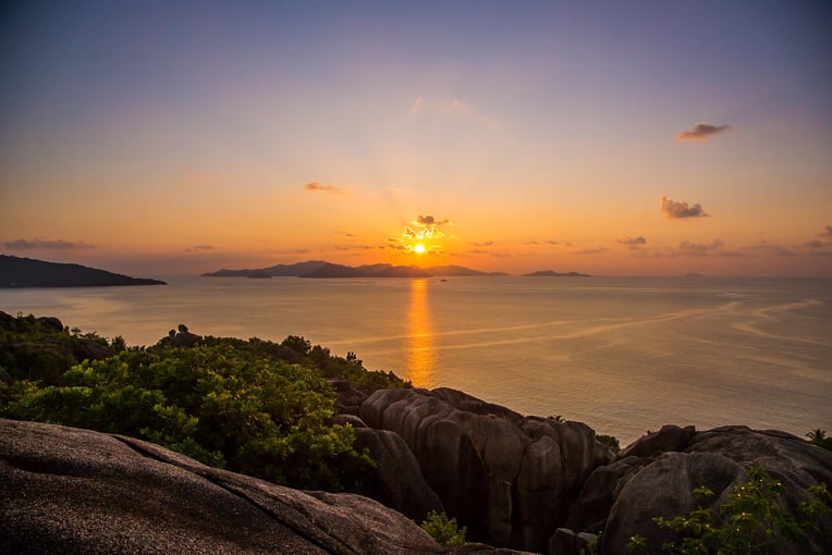 Six Senses Zil Pasyon felicite-seychelles-sunset-view-over-praslin-island-from-felicite-top-hill