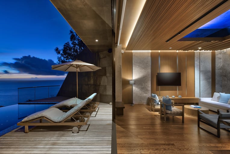 Six Senses Zil Pasyon felicite-seychelles-three-bedroom_residence_pool_and_living_room-evening